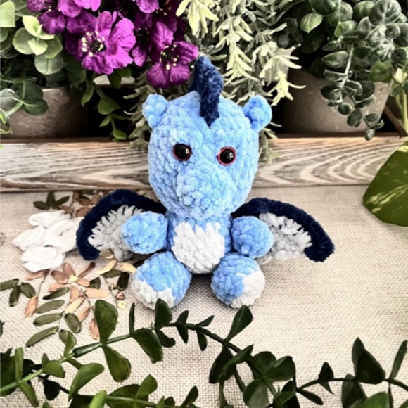 Handmade Mini Dragon Amigurumi - Small, blue - Picture 3 of 9